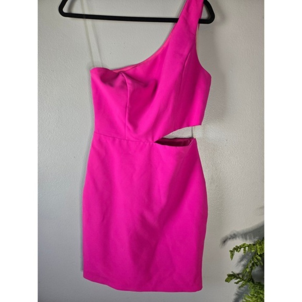 Karlie Hot Pink One Shoulder Dress Cutout Bodycon Cocktail Party Medium - Picture 2 of 6